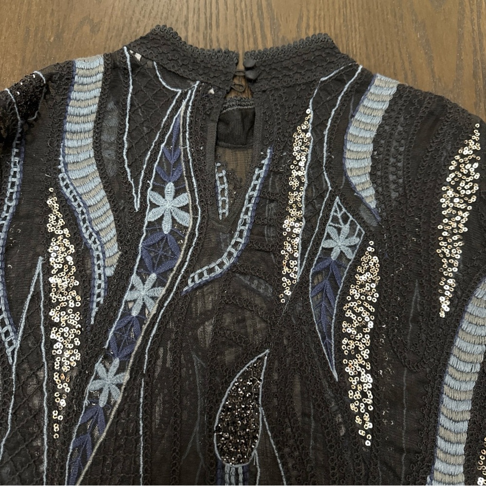 Zara Black Sheer Embroidered Top - Picture 4 of 7
